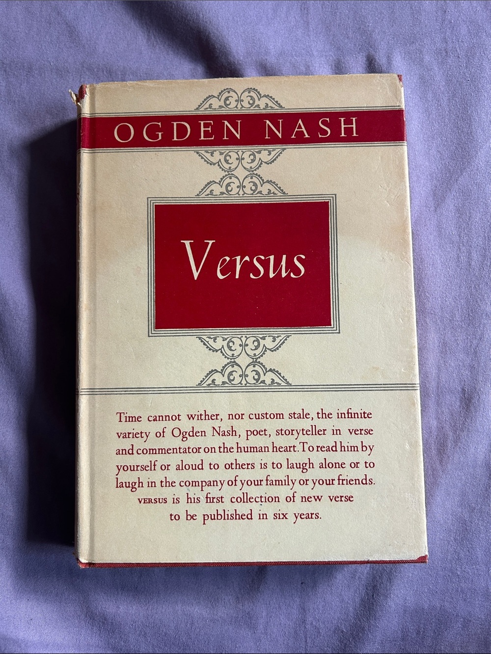'Versus' Hardcover Book in Cream and Red, antique 1949 edition, by Ogden Nash
